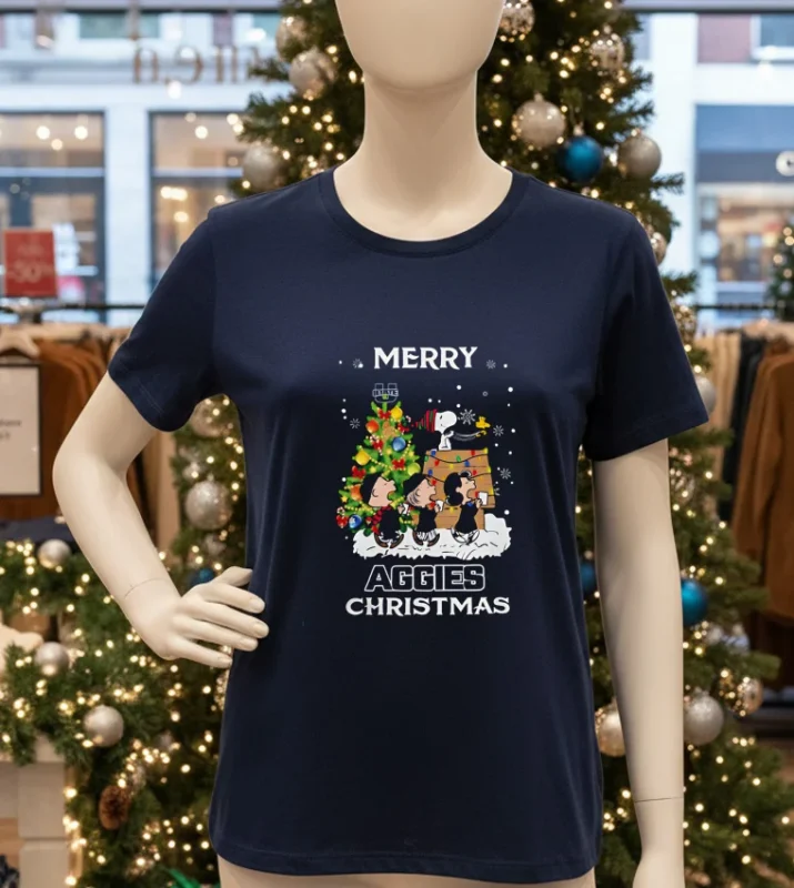 2024 Utah State Aggies Snoopy And Friends Merry Christmas   Navy T Shirt