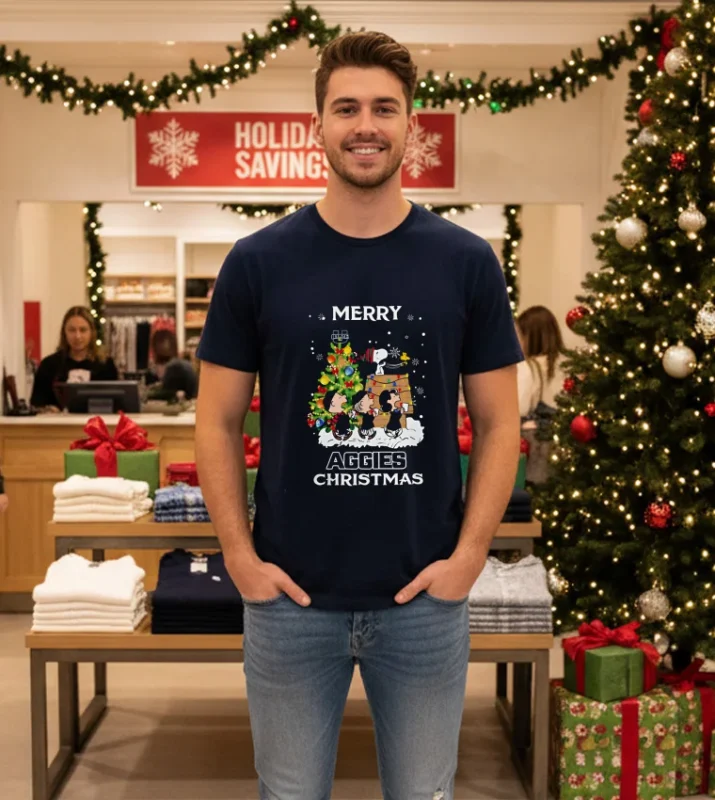 2024 Utah State Aggies Snoopy And Friends Merry Christmas   Navy T Shirt