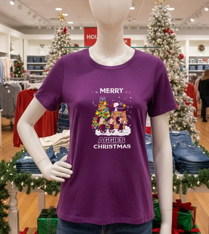 2024 Utah State Aggies Snoopy And Friends Merry Christmas   Purple T Shirt