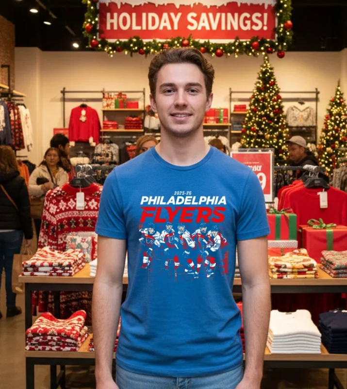 2025 26 Philadelphia Flyers Team Players Skyline T Blue T Shirt