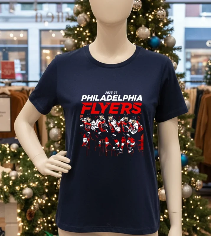 2025 26 Philadelphia Flyers Team Players Skyline T Navy T Shirt