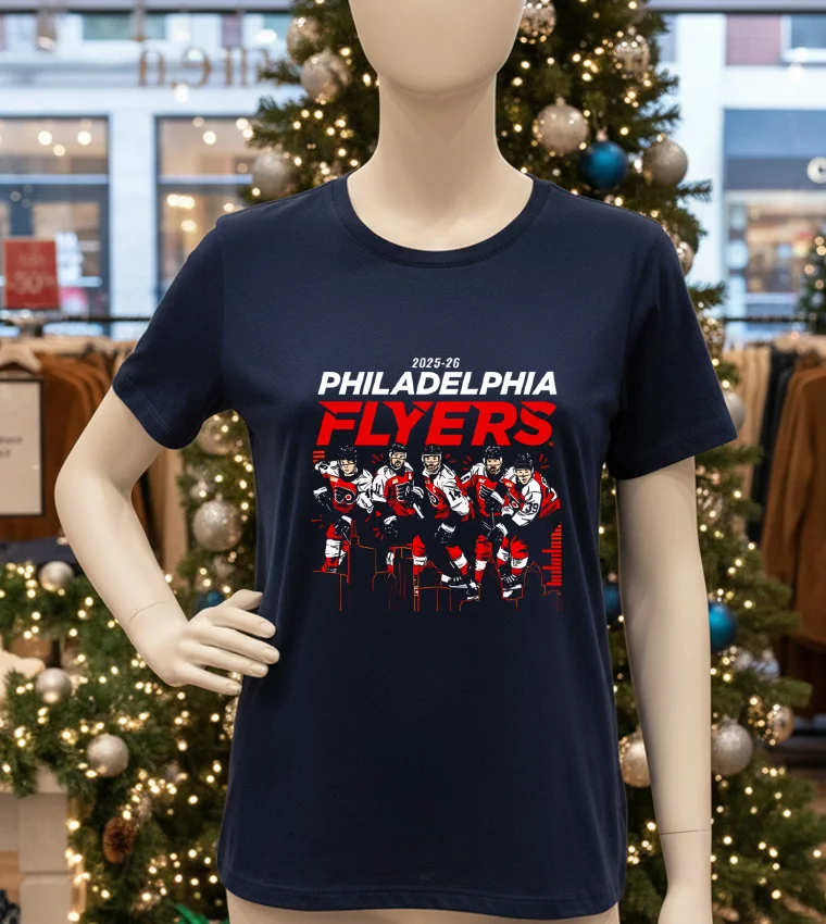 2025 26 Philadelphia Flyers Team Players Skyline T - navy-t-shirt 2025 26 Philadelphia Flyers Team Players Skyline T Navy T Shirt