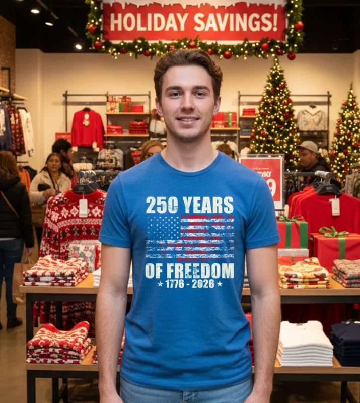 250 Years Of Freedom 1776 2026 American Flag Retro T Blue T Shirt