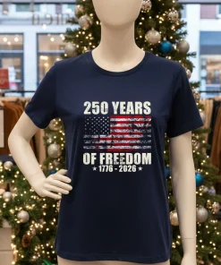250 Years Of Freedom 1776 2026 American Flag Retro T   Navy T Shirt