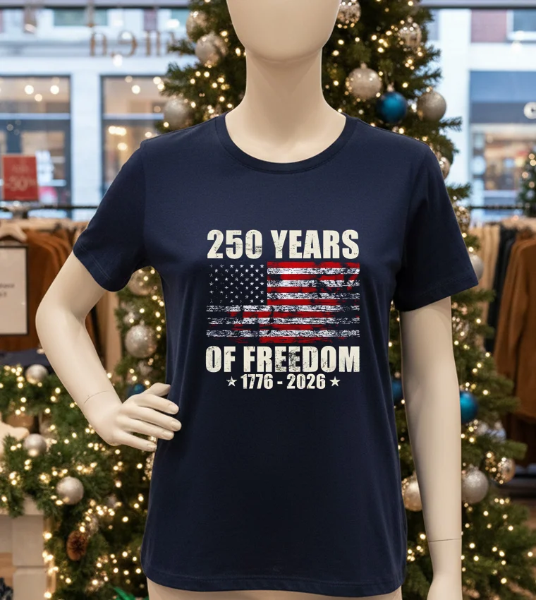 250 Years Of Freedom 1776 2026 American Flag Retro T - navy-t-shirt 250 Years Of Freedom 1776 2026 American Flag Retro T Navy T Shirt