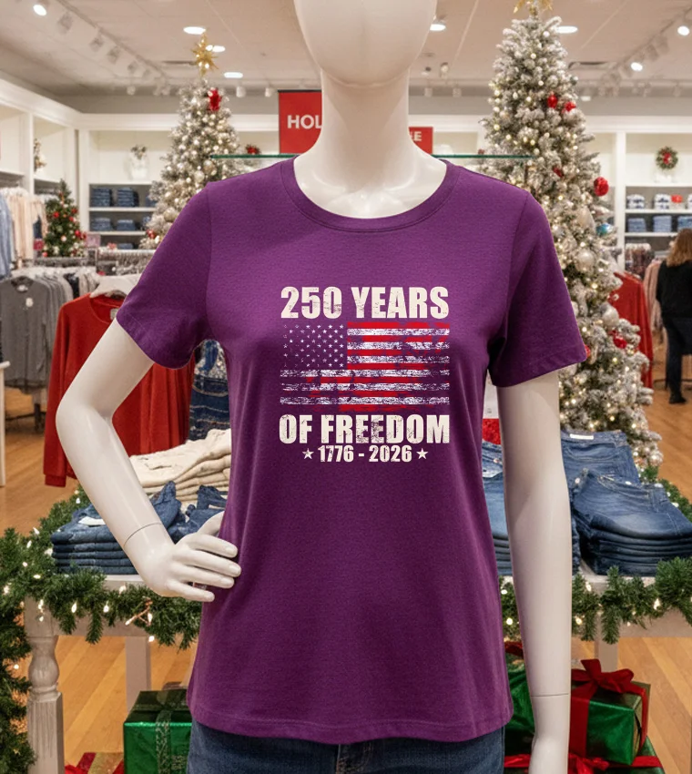 250 Years Of Freedom 1776 2026 American Flag Retro T - purple-t-shirt 250 Years Of Freedom 1776 2026 American Flag Retro T Purple T Shirt