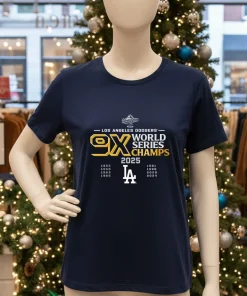 9 Time Los Angeles Dodgers World Series Champs 2025 Black shirt