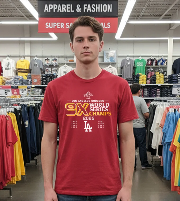 9 Time Los Angeles Dodgers World Series Champs 2025 Black Red T Shirt