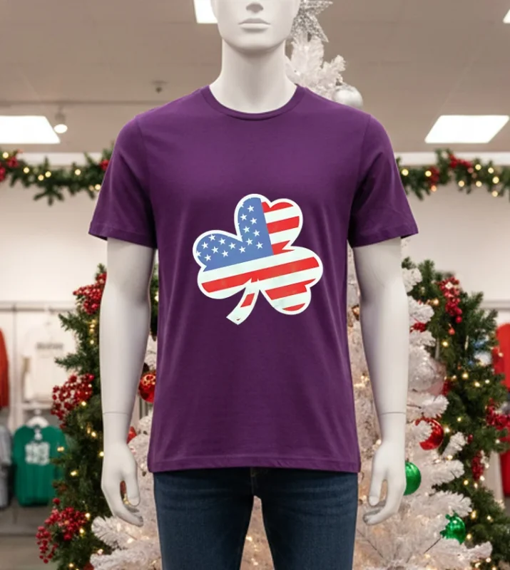 American Flag Shamrock   Purple T Shirt