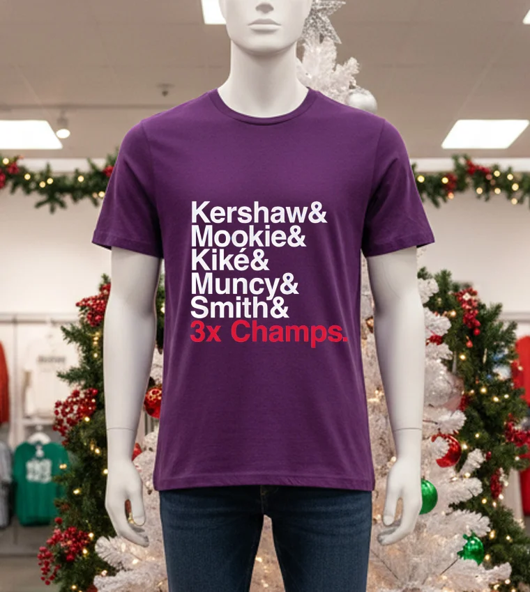 Ampersand 3 Time Champs Dodgers 2025 - purple-t-shirt Ampersand 3 Time Champs Dodgers 2025 Purple T Shirt