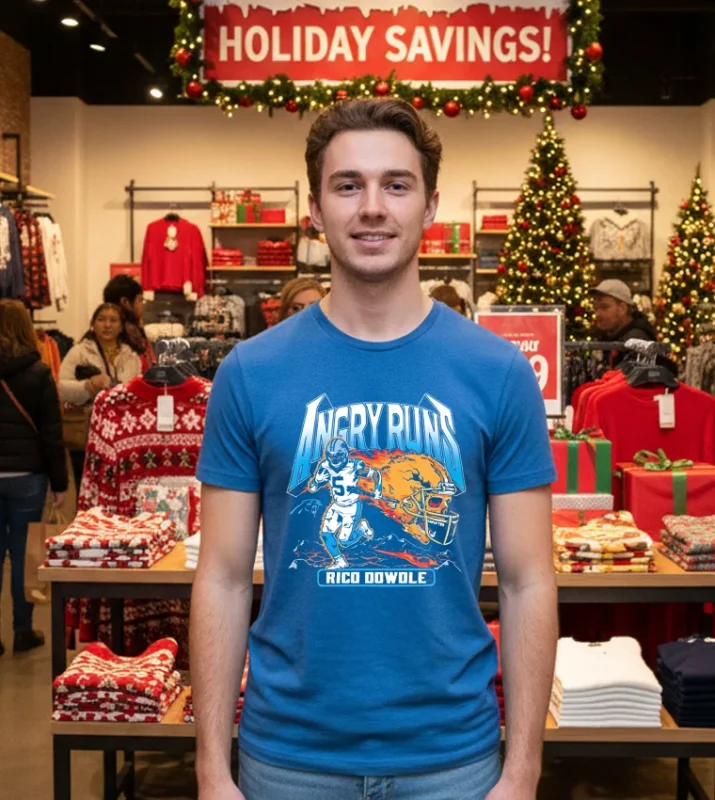 Angry Runs 2025 Panthers Rico Dowdle Blue T Shirt