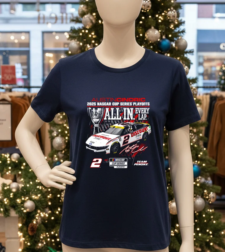 Austin Cindric Checkered Flag Sports 2025 Nascar Cup Series Playoffs Discount Tire - navy-t-shirt Austin Cindric Checkered Flag Sports 2025 Nascar Cup Series Playoffs Discount Tire Navy T Shirt