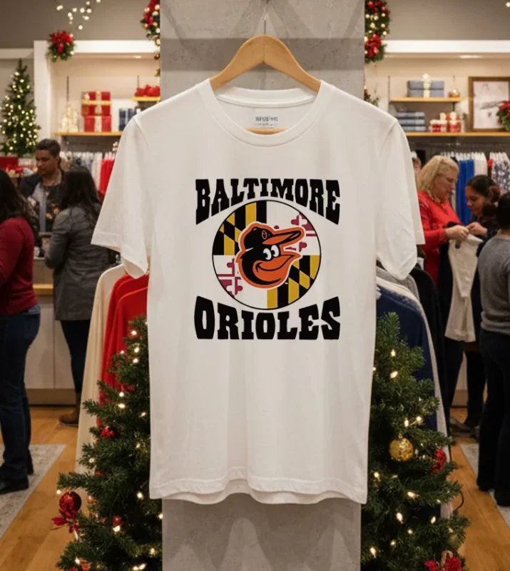 Baltimore Orioles Bird Flag Logo   White T Shirt