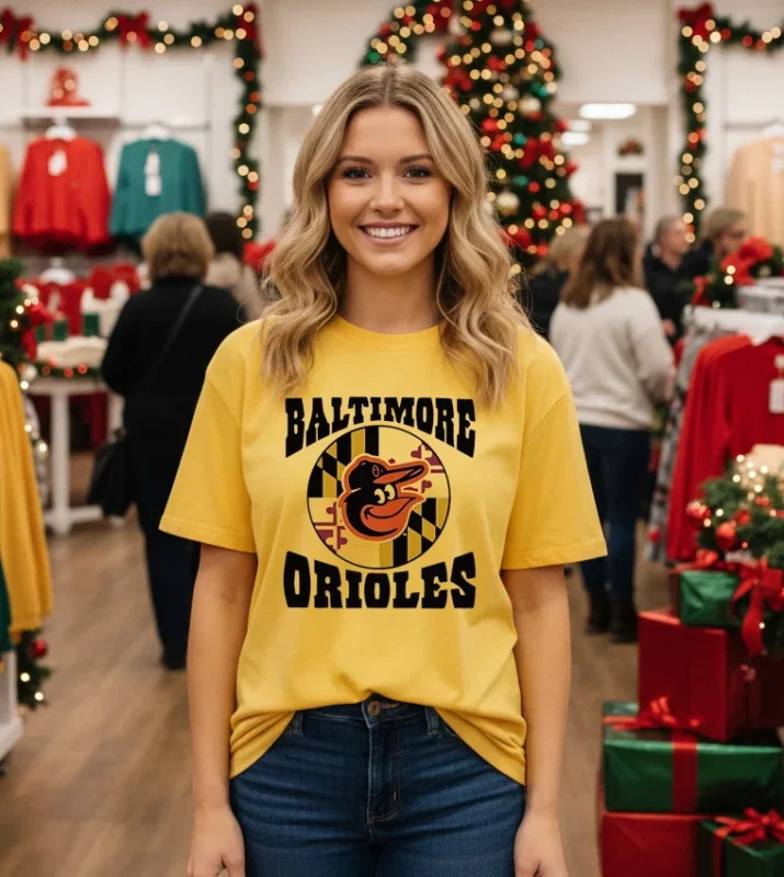 Baltimore Orioles Bird Flag Logo   Yellow T Shirt