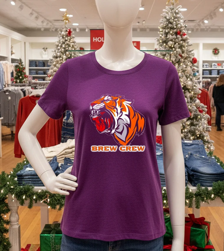 Bengals Tiger Beer And Brews Brew Crew Can Crusher T - purple-t-shirt Bengals Tiger Beer And Brews Brew Crew Can Crusher T Purple T Shirt