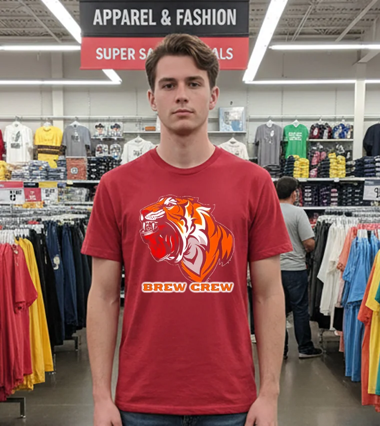 Bengals Tiger Beer And Brews Brew Crew Can Crusher T - red-t-shirt Bengals Tiger Beer And Brews Brew Crew Can Crusher T Red T Shirt