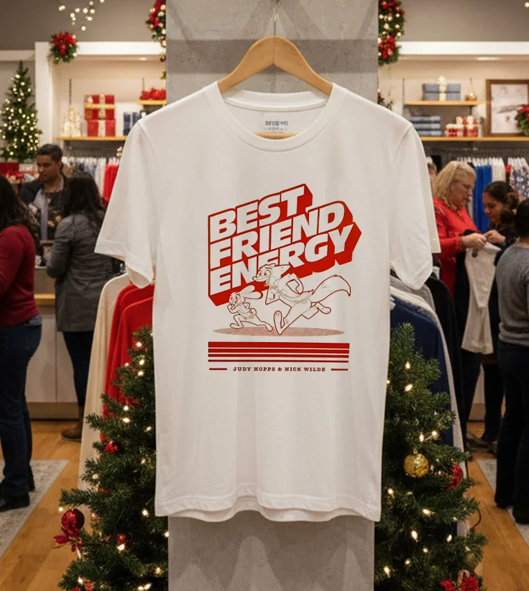 Best Friend Energy Judy Hopps And Nick Wilde Cartoon - white-t-shirt Best Friend Energy Judy Hopps And Nick Wilde Cartoon White T Shirt