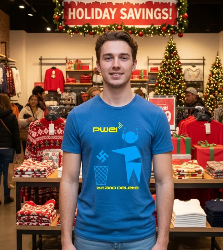 Bin And Delete Robot Art T   Blue T Shirt