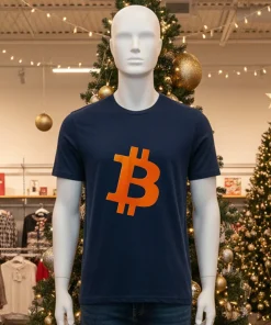 Bitcoin Cosmic Orange Color Logo   Black T Shirt
