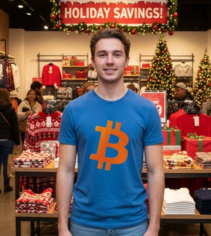 Bitcoin Cosmic Orange Color Logo   Blue T Shirt