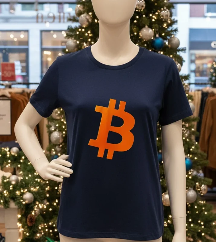 Bitcoin Cosmic Orange Color Logo   Navy T Shirt