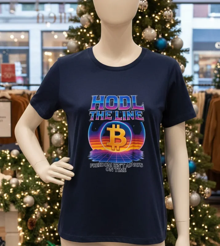 Bitcoin Hold The Line Freedom Isn T Always On Time   Navy T Shirt