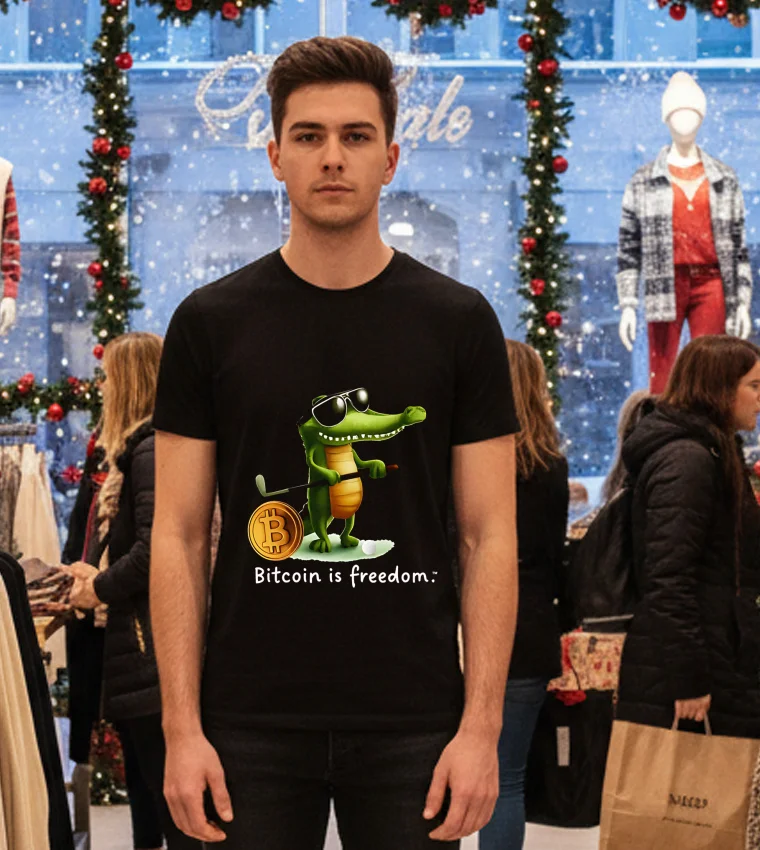 Bitcoin Is Freedom Crocodile Cartoon - black-t-shirt Bitcoin Is Freedom Crocodile Cartoon Black T Shirt