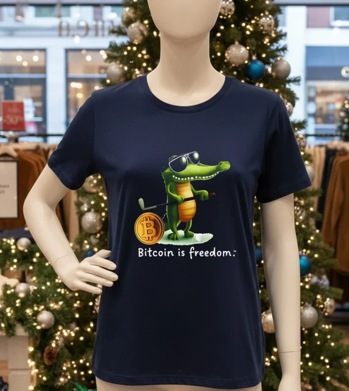 Bitcoin Is Freedom Crocodile Cartoon Navy T Shirt