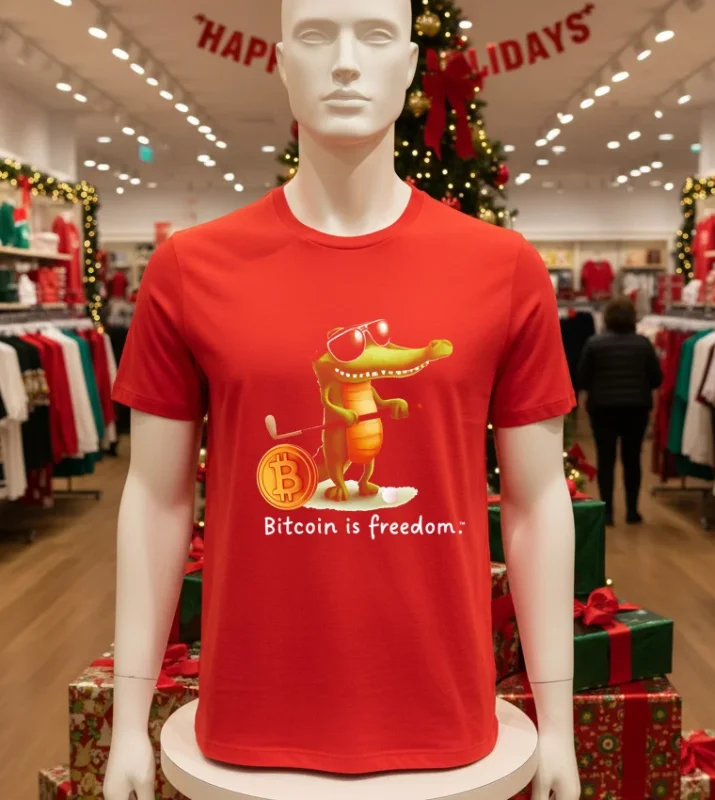Bitcoin Is Freedom Crocodile Cartoon Red T Shirt