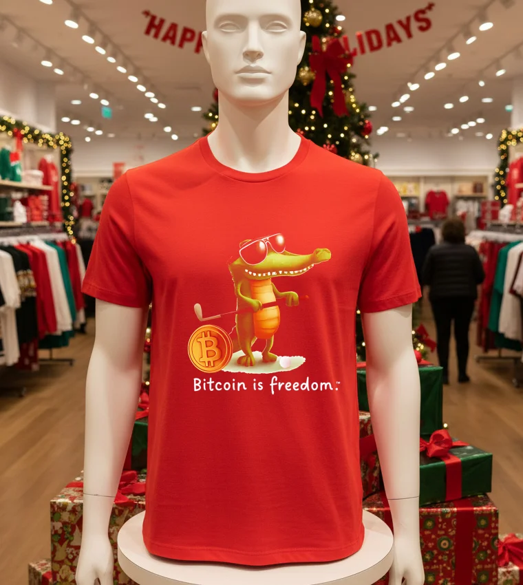 Bitcoin Is Freedom Crocodile Cartoon - red-t-shirt Bitcoin Is Freedom Crocodile Cartoon Red T Shirt