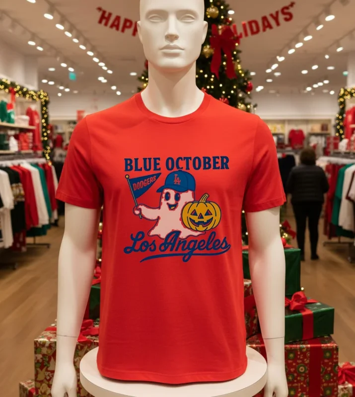 Blue October Ghost Dodgers Los Angeles Baseball Halloween Red T Shirt