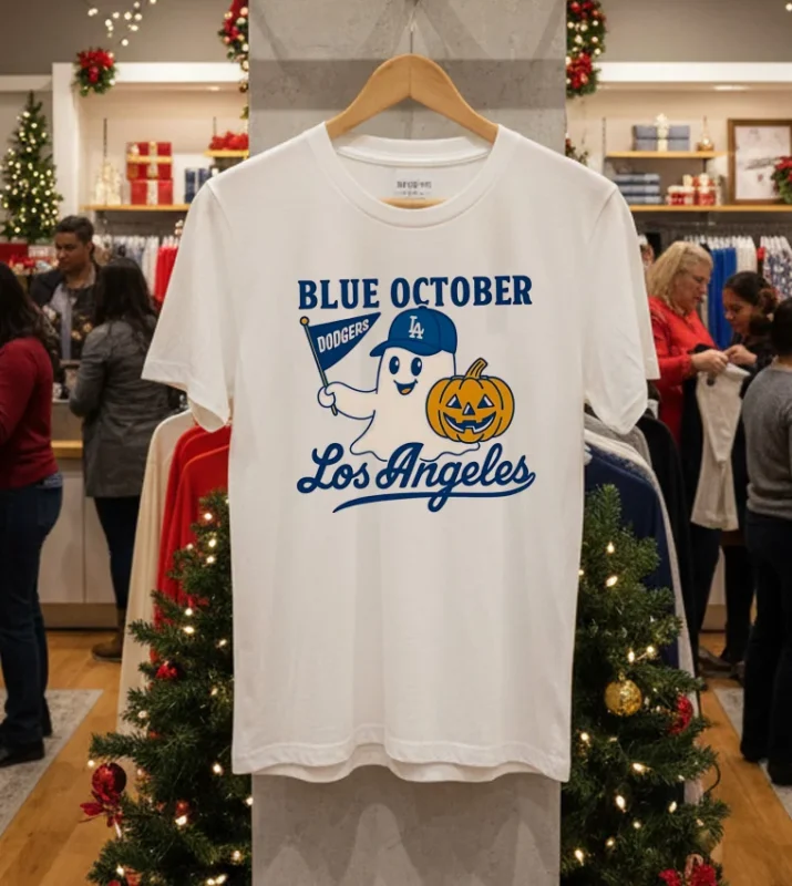 Blue October Ghost Dodgers Los Angeles Baseball Halloween White T Shirt
