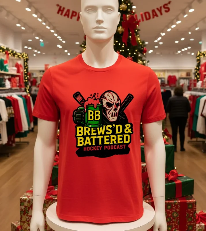 Brews D Battered Hockey Podcast Logo Red T Shirt