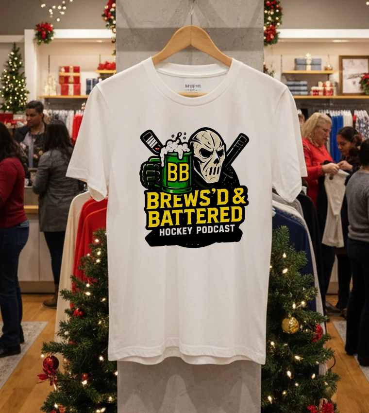 Brews D & Battered Hockey Podcast Logo - white-t-shirt Brews D Battered Hockey Podcast Logo White T Shirt