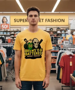 Brews D Battered Hockey Podcast Logo Yellow T Shirt