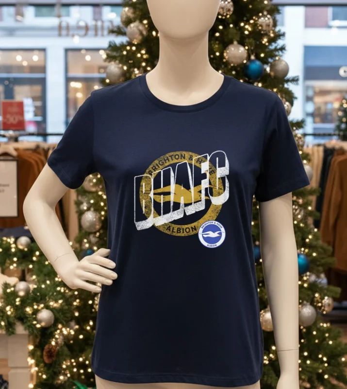 Brighton And Hove Albion Fc Wave Bold Logo Navy T Shirt