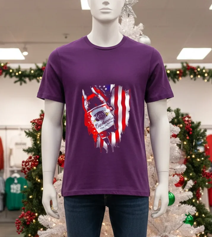 Budweiser Bottle King Of Beers American Flag Purple T Shirt