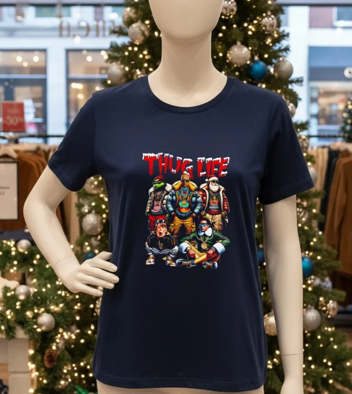 Christmas Thug Life Movie Characters   Navy T Shirt