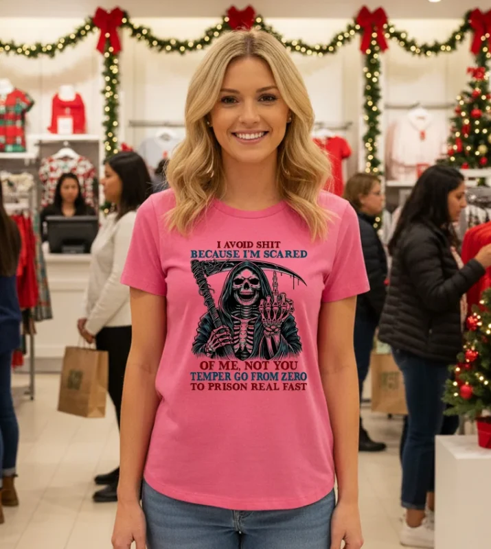 Death Skeleton I Avoid Shit Because I M Scared Of Me Not You Temper Go From Zero To Prison Real Fast T   Pink T Shirt