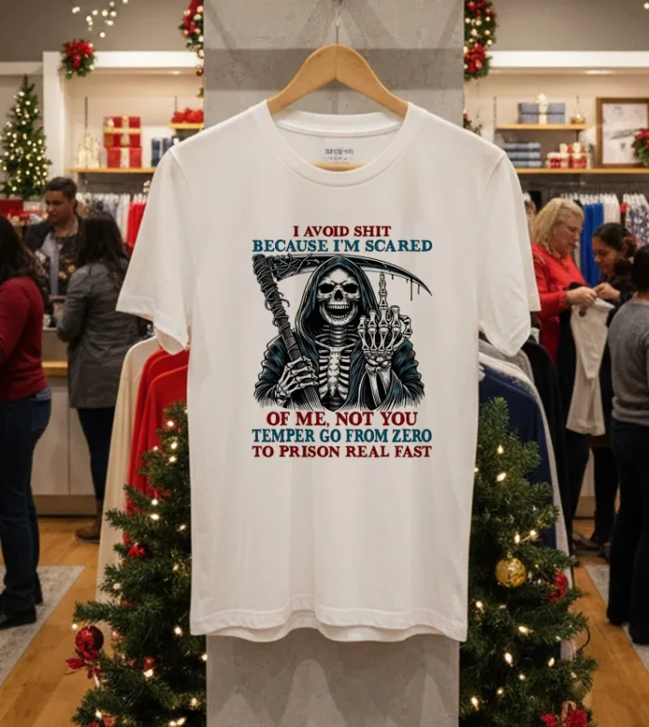 Death Skeleton I Avoid Shit Because I M Scared Of Me Not You Temper Go From Zero To Prison Real Fast T   White T Shirt