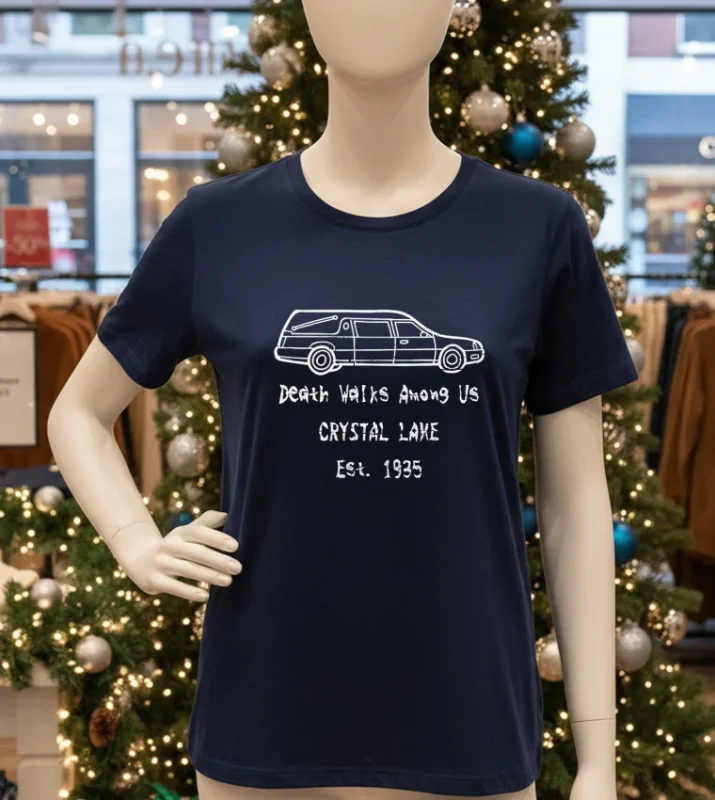 Death Walks Among Us Crystal Lake Est 1935   Navy T Shirt