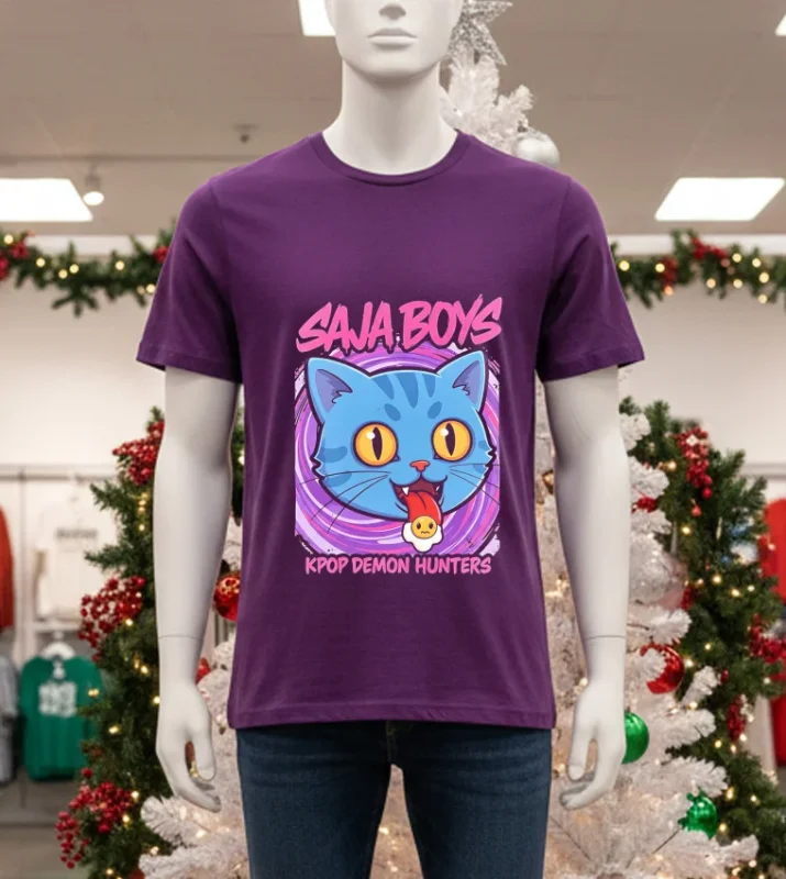 Derpy Tiger Saja Boys Kpop Demon Hunters Blue Cat Purple T Shirt