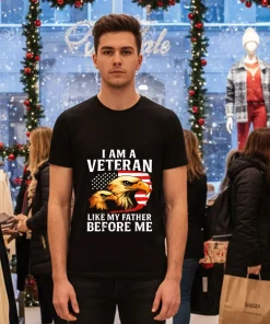 Distorted American Flag Bald Eagles I Am A Veteran Like My Father Before Me shirt