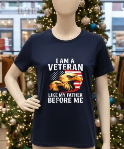 Distorted American Flag Bald Eagles I Am A Veteran Like My Father Before Me shirt