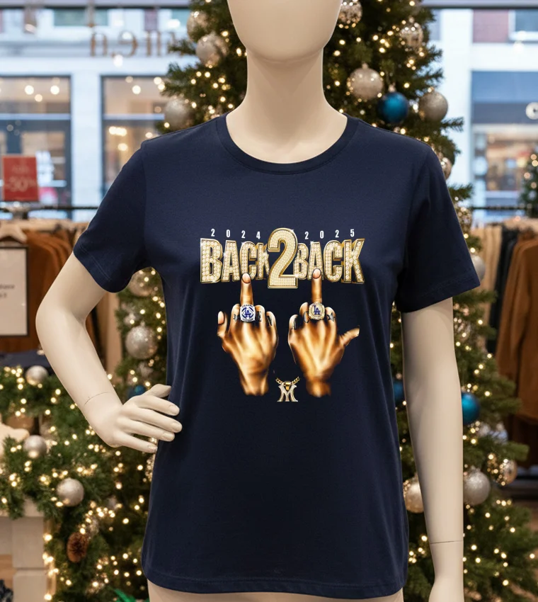 Dodgers 2024 2025 Back To Back Champs Rings Navy T Shirt
