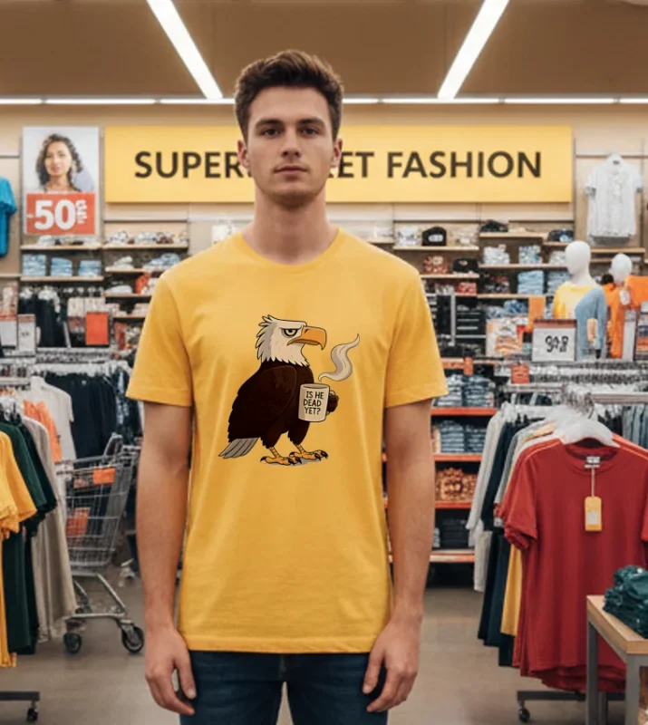 Eagle Coffee Is He Dead Yet Yellow T Shirt