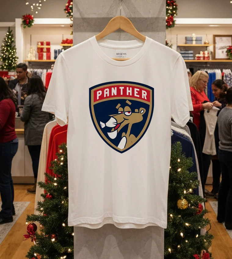 Florida Panthers Shield Pink Panther - white-t-shirt Florida Panthers Shield Pink Panther White T Shirt