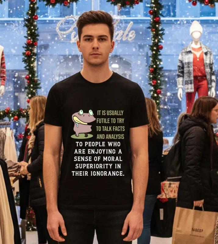 Frog It Is Usually Futile To Try To Talk Facts And Analysis   Black T Shirt