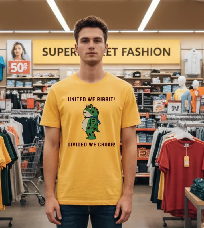 Frog United We Ribbit Divided We Croak Yellow T Shirt
