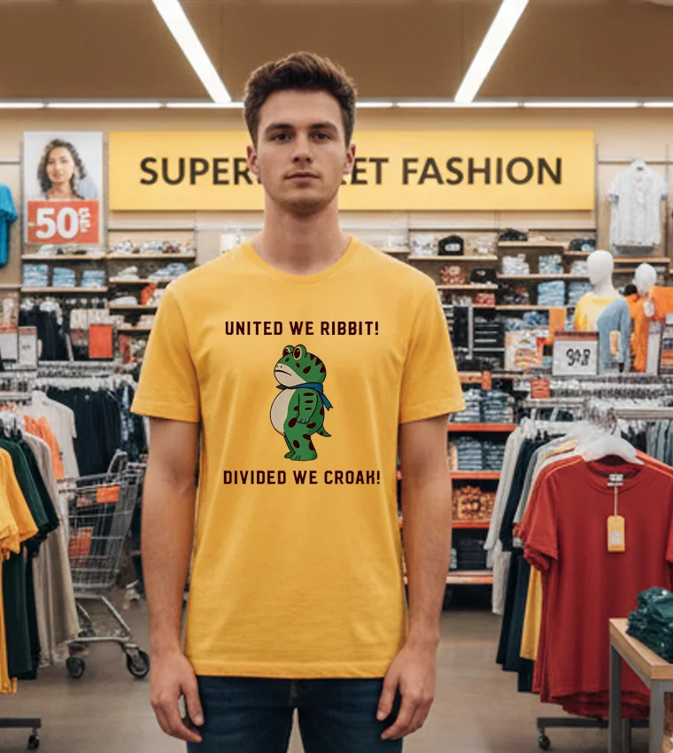 Frog United We Ribbit Divided We Croak - yellow-t-shirt Frog United We Ribbit Divided We Croak Yellow T Shirt